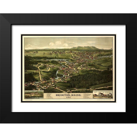 Bridgeton-Maine 1888 Black Modern Wood Framed Art Print with Double Matting by Vintage Maps
