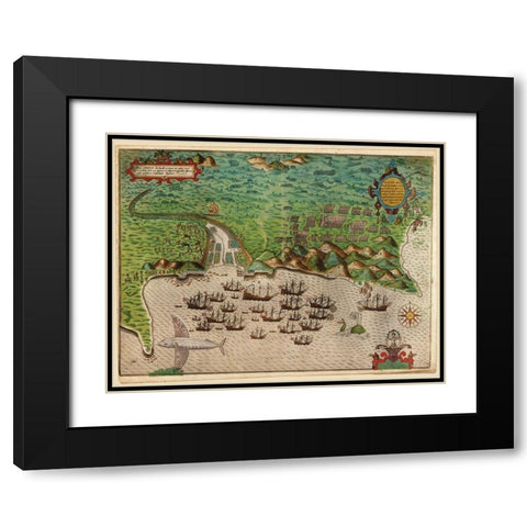 Voyages of Sir Francis Drake 1589 Black Modern Wood Framed Art Print with Double Matting by Vintage Maps