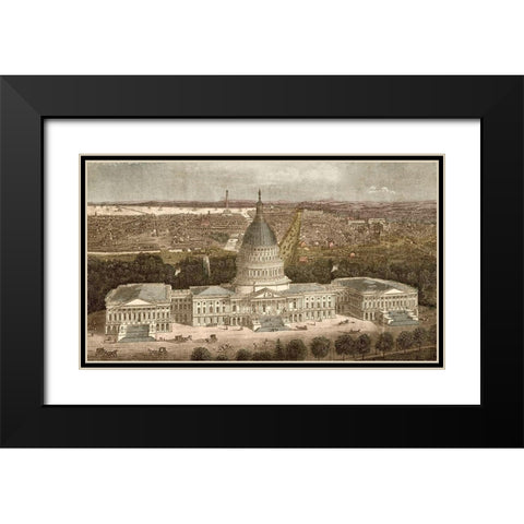 Capitol Building in Washington-DC,1871 Black Modern Wood Framed Art Print with Double Matting by Vintage Maps
