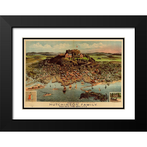 Home of the Hutchinson Family in Lynn-Massachusetts 1881 Black Modern Wood Framed Art Print with Double Matting by Vintage Maps