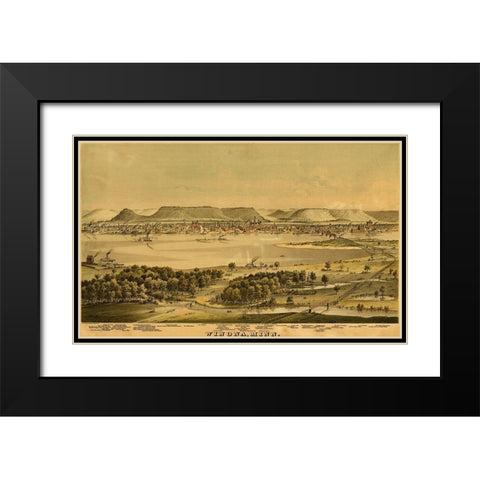 Winona-Minnesota 1874 Black Modern Wood Framed Art Print with Double Matting by Vintage Maps
