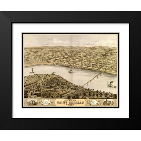 St. Charles-Missouri 1869 Black Modern Wood Framed Art Print with Double Matting by Vintage Maps