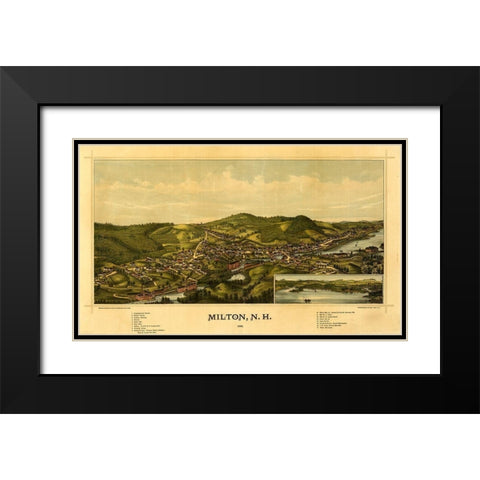 Milton-New Hampshire 1888 Black Modern Wood Framed Art Print with Double Matting by Vintage Maps