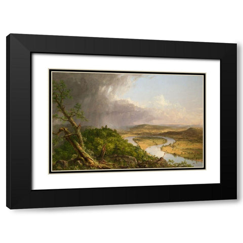 View from Mount Holyoke, Northampton, Massachusetts, after a Thunderstorm—The Oxbow Black Modern Wood Framed Art Print with Double Matting by Cole, Thomas
