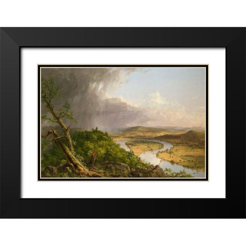 View from Mount Holyoke, Northampton, Massachusetts, after a Thunderstorm—The Oxbow Black Modern Wood Framed Art Print with Double Matting by Cole, Thomas