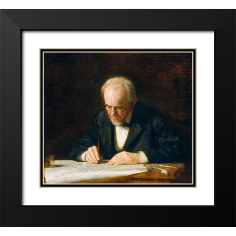 The Writing Master Black Modern Wood Framed Art Print with Double Matting by Eakins, Thomas