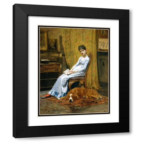 The Artists Wife and His Setter Dog Black Modern Wood Framed Art Print with Double Matting by Eakins, Thomas
