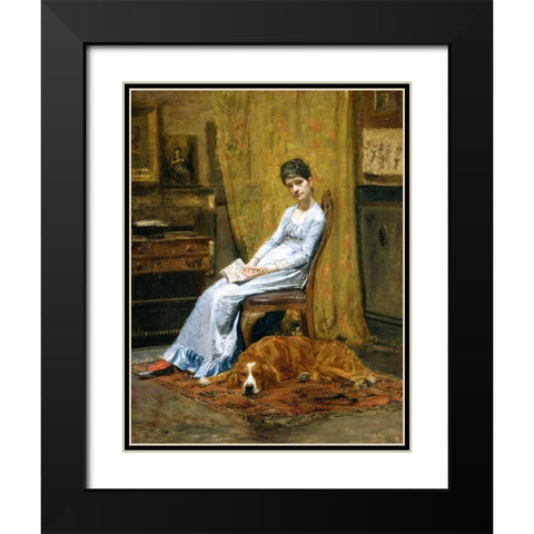 The Artists Wife and His Setter Dog Black Modern Wood Framed Art Print with Double Matting by Eakins, Thomas