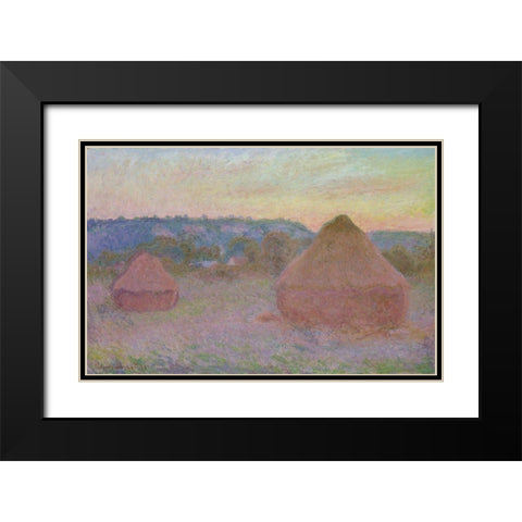 Stacks of Wheat (End of Day, Autumn) Black Modern Wood Framed Art Print with Double Matting by Monet, Claude