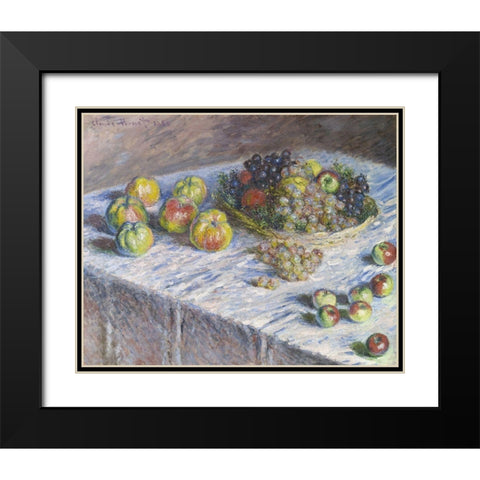 Apples and Grapes Black Modern Wood Framed Art Print with Double Matting by Monet, Claude