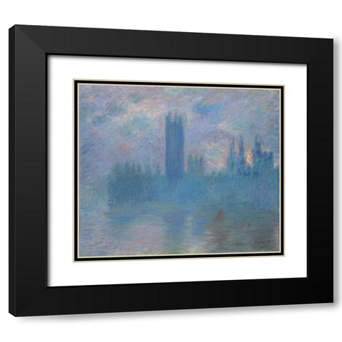 Houses of Parliament, London Black Modern Wood Framed Art Print with Double Matting by Monet, Claude