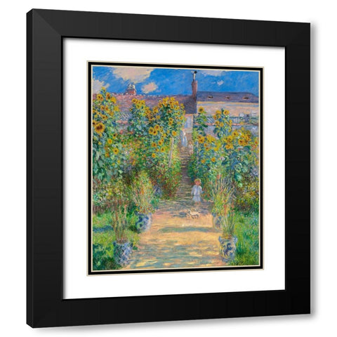 Garden of the artist at Vetheuil Black Modern Wood Framed Art Print with Double Matting by Monet, Claude