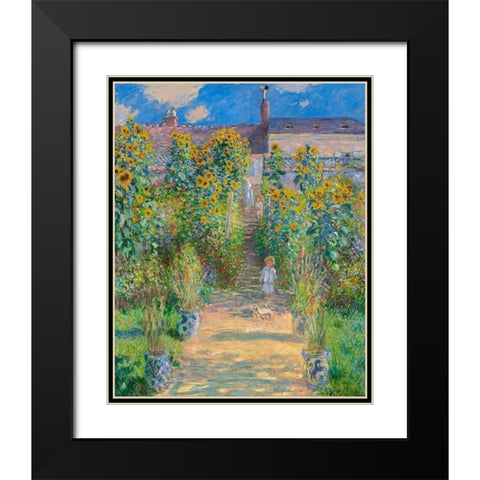 Garden of the artist at Vetheuil Black Modern Wood Framed Art Print with Double Matting by Monet, Claude