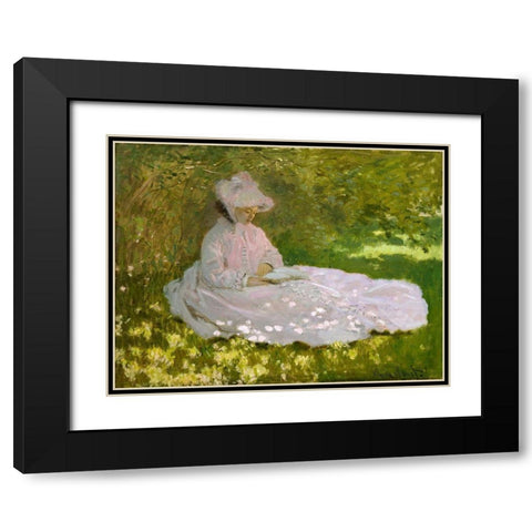 Springtime Black Modern Wood Framed Art Print with Double Matting by Monet, Claude
