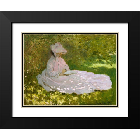 Springtime Black Modern Wood Framed Art Print with Double Matting by Monet, Claude