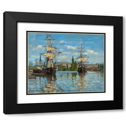 Ships Riding on the Seine at Rouen Black Modern Wood Framed Art Print with Double Matting by Monet, Claude