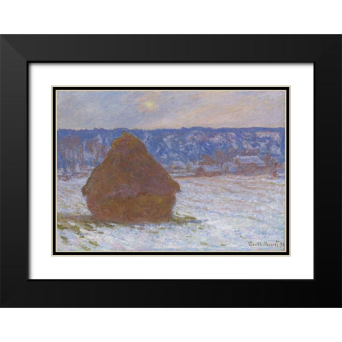 Stack of Wheat (Snow Effect, Overcast Day) Black Modern Wood Framed Art Print with Double Matting by Monet, Claude