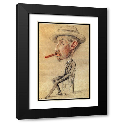 Caricature of a Man with a Big Cigar Black Modern Wood Framed Art Print with Double Matting by Monet, Claude