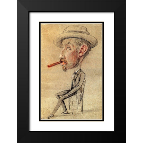 Caricature of a Man with a Big Cigar Black Modern Wood Framed Art Print with Double Matting by Monet, Claude