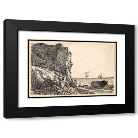 Cliffs and Sea, Sainte-Adresse Black Modern Wood Framed Art Print with Double Matting by Monet, Claude