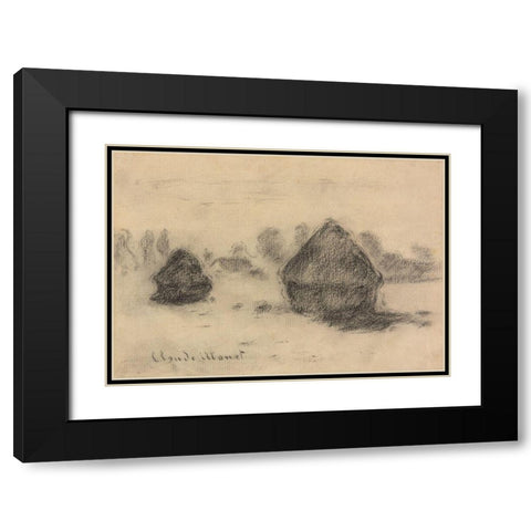 Stacks of Wheat Black Modern Wood Framed Art Print with Double Matting by Monet, Claude