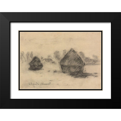 Stacks of Wheat Black Modern Wood Framed Art Print with Double Matting by Monet, Claude