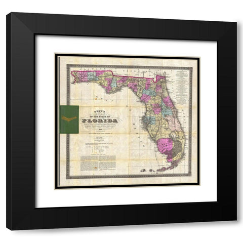 New Map of The State of Florida, 1870 Black Modern Wood Framed Art Print with Double Matting by Drew, Columbus