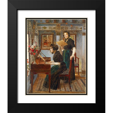 The Singing Lesson Black Modern Wood Framed Art Print with Double Matting by Firle, Walter