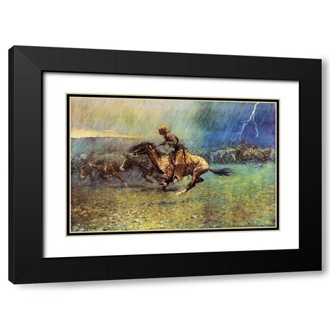 The Stampede Black Modern Wood Framed Art Print with Double Matting by Remington, Frederic