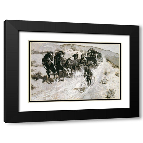 The Right of the Road Black Modern Wood Framed Art Print with Double Matting by Remington, Frederic