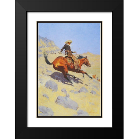 The Cowboy Black Modern Wood Framed Art Print with Double Matting by Remington, Frederic