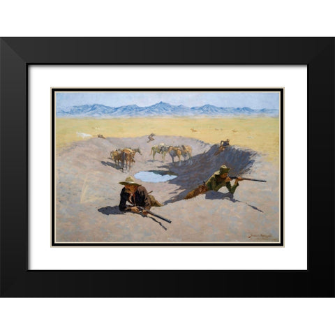Fight for the Water Hole Black Modern Wood Framed Art Print with Double Matting by Remington, Frederic