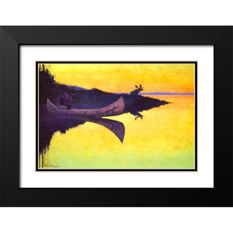 Coming to the Call Black Modern Wood Framed Art Print with Double Matting by Remington, Frederic