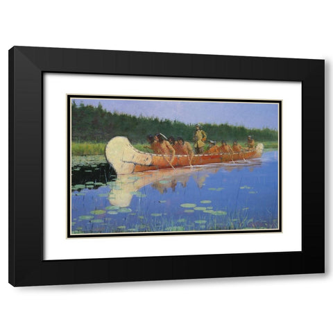 Radisson and Groseilliers Black Modern Wood Framed Art Print with Double Matting by Remington, Frederic