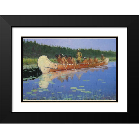 Radisson and Groseilliers Black Modern Wood Framed Art Print with Double Matting by Remington, Frederic