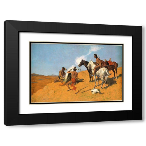 The Smoke Signal Black Modern Wood Framed Art Print with Double Matting by Remington, Frederic