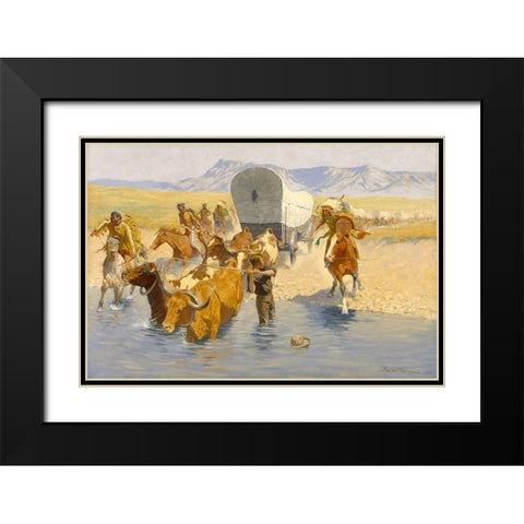 The Emigrants Black Modern Wood Framed Art Print with Double Matting by Remington, Frederic
