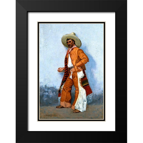 A Vaquero Blue Black Modern Wood Framed Art Print with Double Matting by Remington, Frederic
