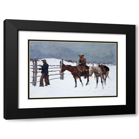 The Fall of the Cowboy Black Modern Wood Framed Art Print with Double Matting by Remington, Frederic