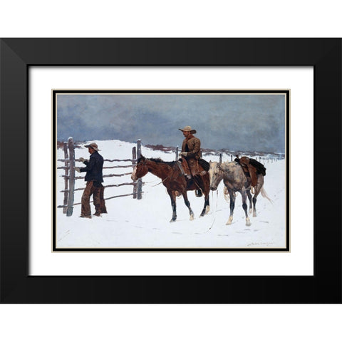 The Fall of the Cowboy Black Modern Wood Framed Art Print with Double Matting by Remington, Frederic
