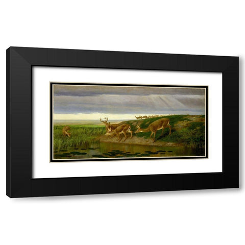 Deer on the Prairie Black Modern Wood Framed Art Print with Double Matting by Beard, William Holbrook