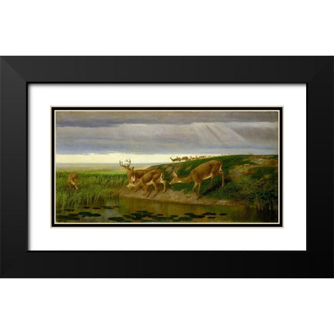 Deer on the Prairie Black Modern Wood Framed Art Print with Double Matting by Beard, William Holbrook