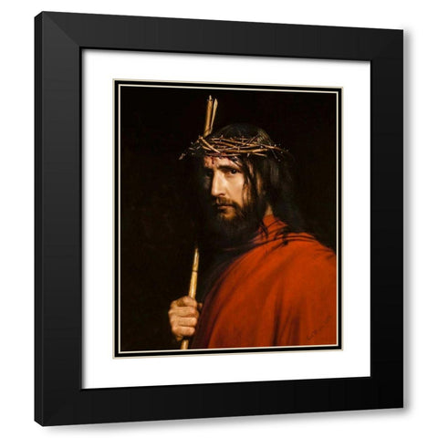 Christ with Thorns Black Modern Wood Framed Art Print with Double Matting by Bloch, Carl