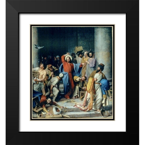 Jesus casting out the money changers at the temple Black Modern Wood Framed Art Print with Double Matting by Bloch, Carl