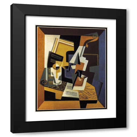 A Violin and Glass Black Modern Wood Framed Art Print with Double Matting by Gris, Juan