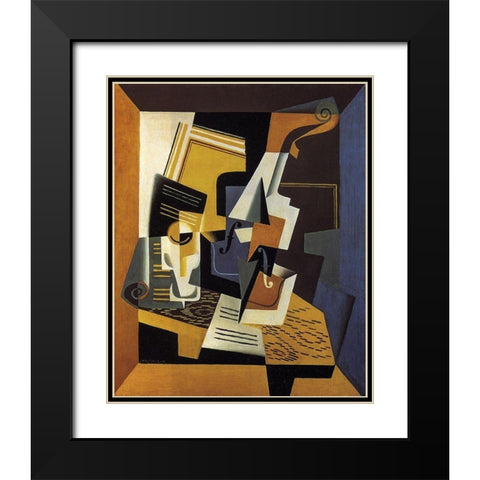 A Violin and Glass Black Modern Wood Framed Art Print with Double Matting by Gris, Juan