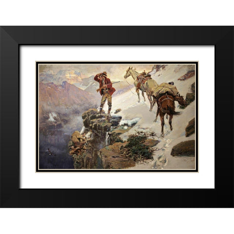 Meats Not Meat Til Its In The Pan Black Modern Wood Framed Art Print with Double Matting by Russell, Charles Marion