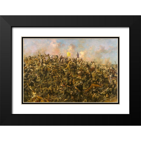 Custers Last Stand Black Modern Wood Framed Art Print with Double Matting by Edgar Samuel Paxson