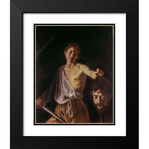 David With The Head of Goliath Black Modern Wood Framed Art Print with Double Matting by Caravaggio