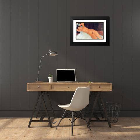 Eyes Closed Reclining Nude Black Modern Wood Framed Art Print with Double Matting by Modigliani, Amedeo